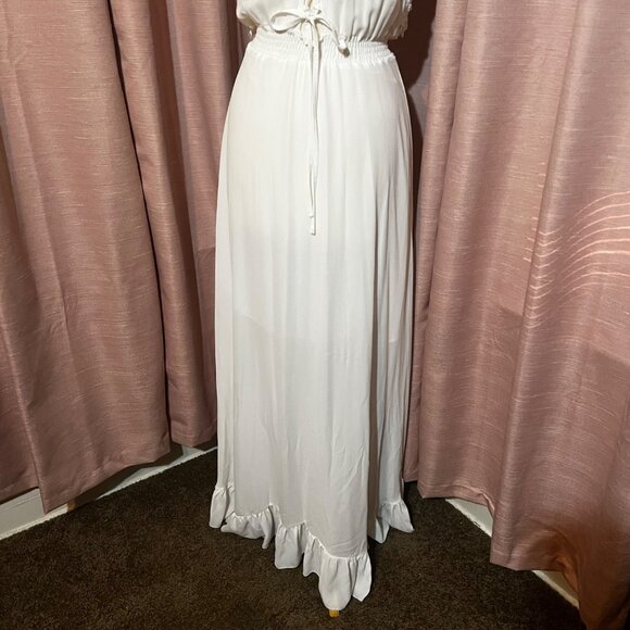 Monaco Boho-Style White M Maxi Dress Pearl Lace High-Low Corset Made in France - Picture 5 of 16